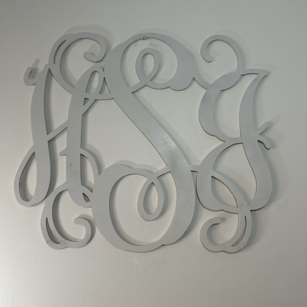 Custom Wood Monogram 'HSJ' Wall Art Painted Birch White Initials 24X27" BIG
